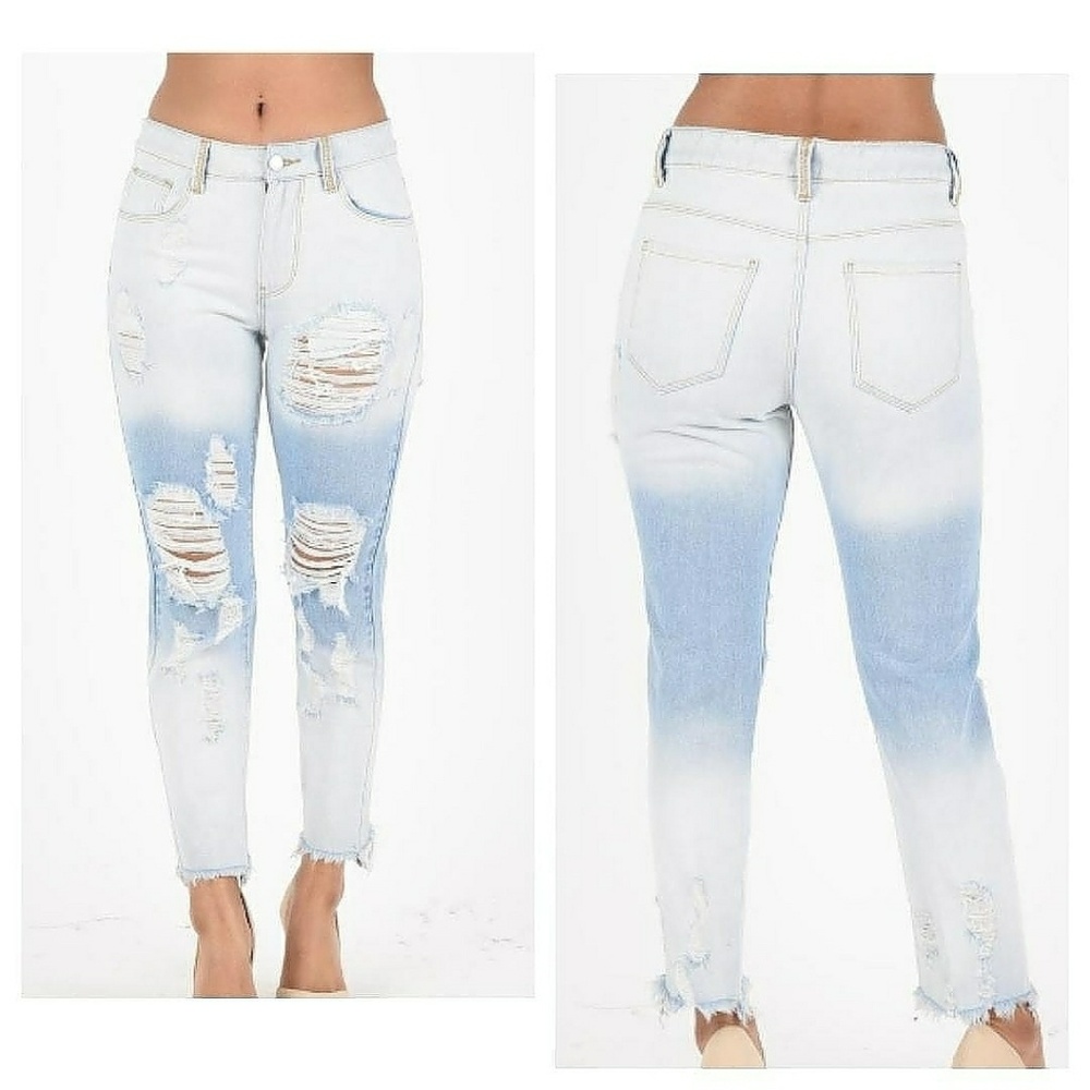 Distressed Denim Blue Boyfriend Jeans